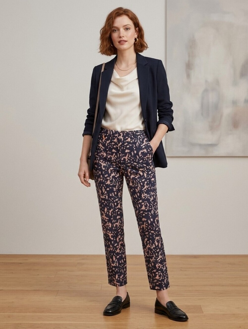 Club Monaco Navy Pants - Pink & Cream "Bokeh" Pattern Straight Leg pants Size 8